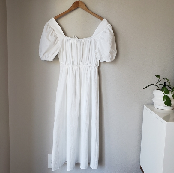 Square Neck Puff Sleeve Tie Bust Midi Maxi Dress - Picture 10 of 16